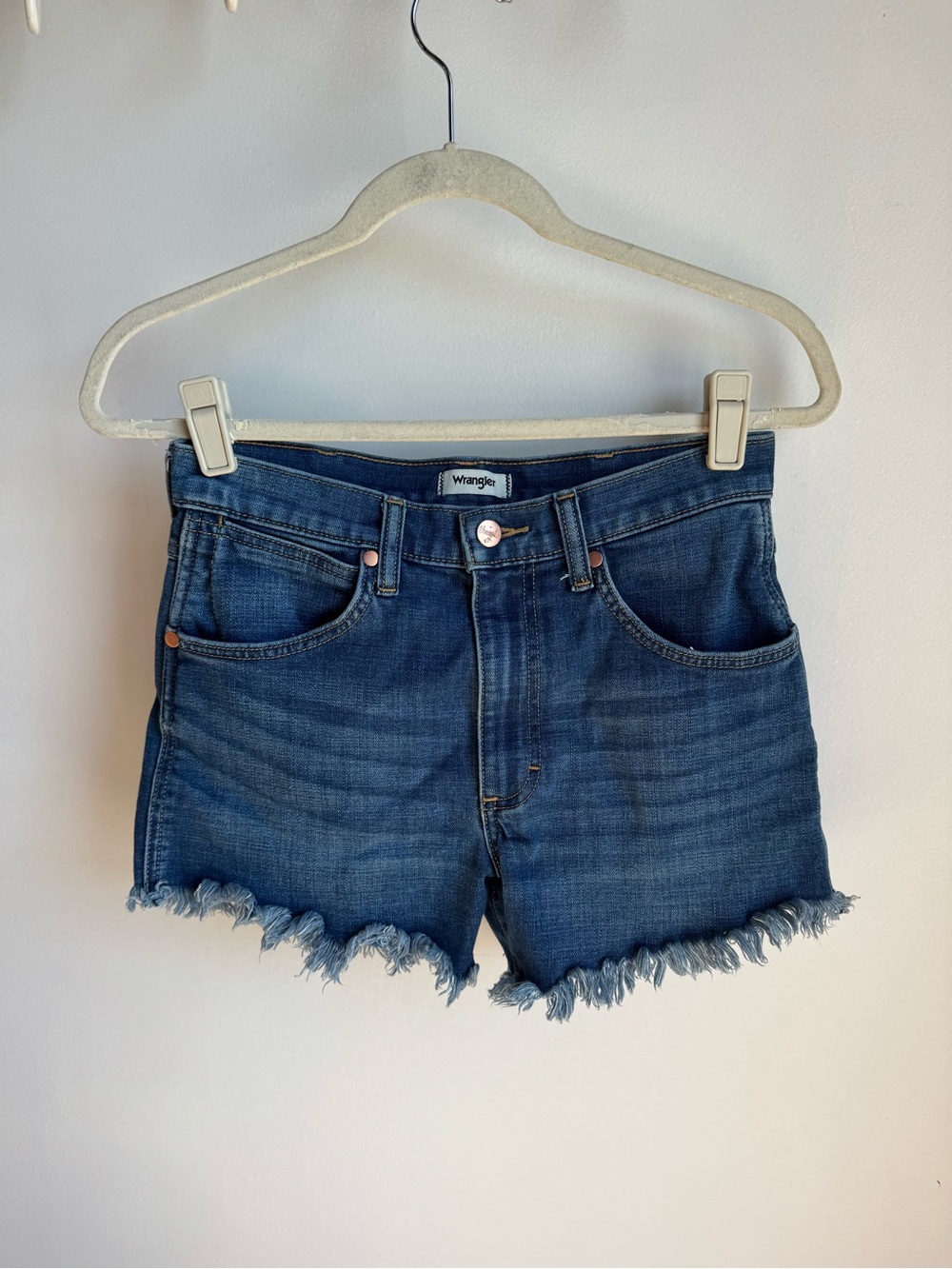 Wrangler Medium Blue Denim Shorts with Copper Button